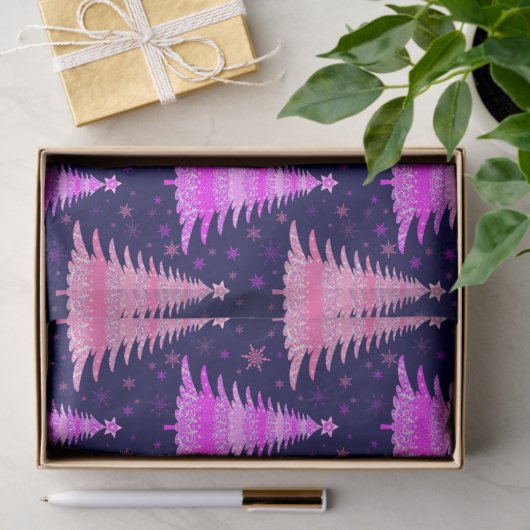 Weihnachtsbaum Rosa blaues Muster Design Seidenpapier (Geschenk)
