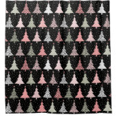 Weihnachtsbaum Rosa & Grün mit schwarzem Hintergru Duschvorhang (Vorderseite)