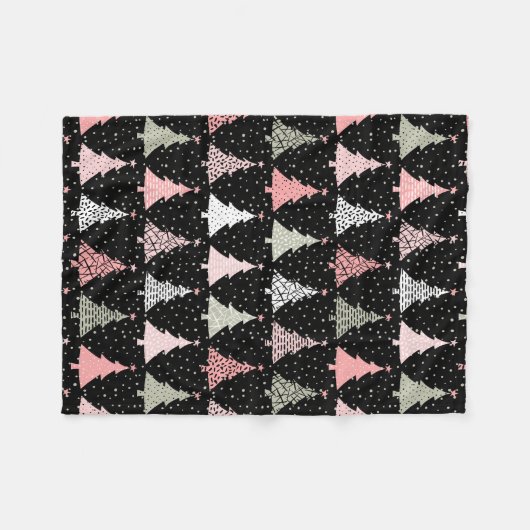 Weihnachtsbaum Rosa & Grün mit schwarzem Hintergru Fleecedecke (Vorderseite (Horizontal))