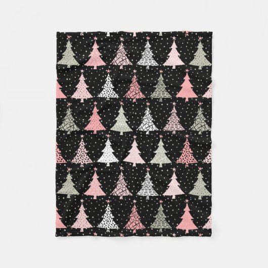 Weihnachtsbaum Rosa & Grün mit schwarzem Hintergru Fleecedecke (Vorderseite)