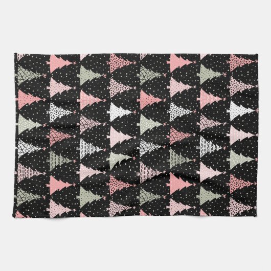 Weihnachtsbaum Rosa & Grün mit schwarzem Hintergru Geschirrtuch (Horizontal)