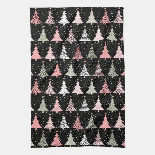 Weihnachtsbaum Rosa & Grün mit schwarzem Hintergru Geschirrtuch (Vertikal)