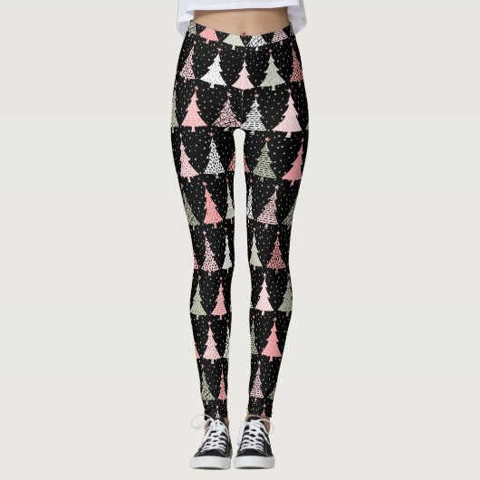 Weihnachtsbaum Rosa & Grün mit schwarzem Hintergru Leggings (Vorderseite)