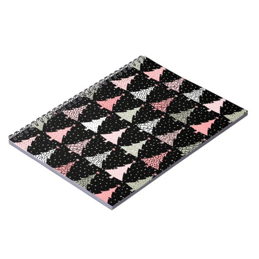 Weihnachtsbaum Rosa & Grün mit schwarzem Hintergru Notizblock (Linke Seite)