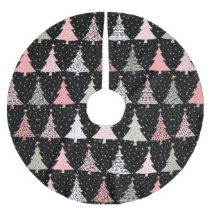 Weihnachtsbaum Rosa & Grün mit schwarzem Hintergru Polyester Weihnachtsbaumdecke