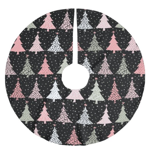 Weihnachtsbaum Rosa & Grün mit schwarzem Hintergru Polyester Weihnachtsbaumdecke (Vorderseite)