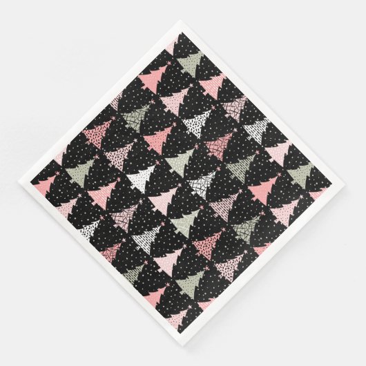 Weihnachtsbaum Rosa & Grün mit schwarzem Hintergru Serviette (Ecke)