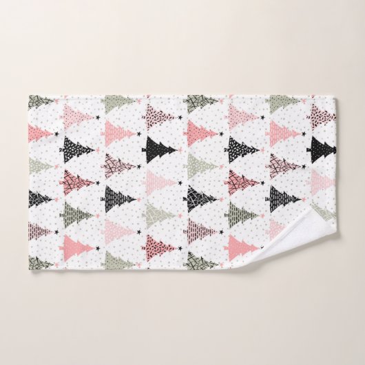 Weihnachtsbaum Rosa & Grün mit weißem Hintergrund Badhandtuch Set (Handtuch)