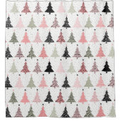 Weihnachtsbaum Rosa & Grün mit weißem Hintergrund Duschvorhang (Vorderseite)