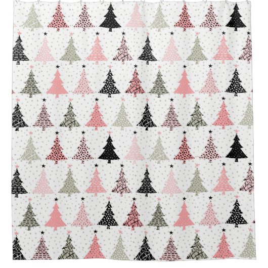 Weihnachtsbaum Rosa & Grün mit weißem Hintergrund Duschvorhang (Vorderseite)