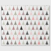 Weihnachtsbaum Rosa & Grün mit weißem Hintergrund Geschenkpapier (Flach)