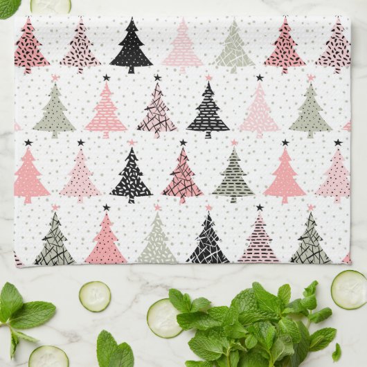 Weihnachtsbaum Rosa & Grün mit weißem Hintergrund Geschirrtuch (Gefaltet)