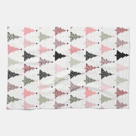 Weihnachtsbaum Rosa & Grün mit weißem Hintergrund Geschirrtuch (Horizontal)