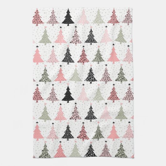 Weihnachtsbaum Rosa & Grün mit weißem Hintergrund Geschirrtuch (Vertikal)