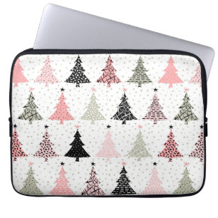 Weihnachtsbaum Rosa & Grün mit weißem Hintergrund Laptopschutzhülle