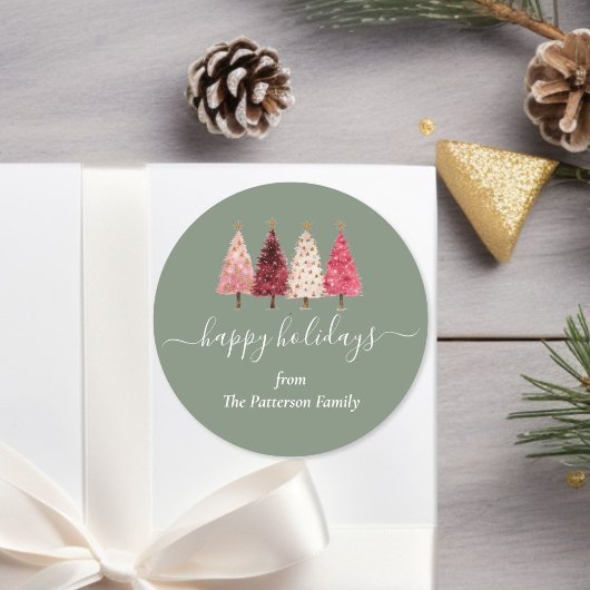 Weihnachtsbaum Rosa Grüne Angewohnheit Runder Aufkleber