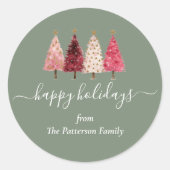 Weihnachtsbaum Rosa Grüne Angewohnheit Runder Aufkleber (Vorderseite)