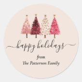 Weihnachtsbaum Rosa Rosa Blush Beige Custom Runder Aufkleber (Vorderseite)