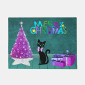 Weihnachtsbaum Rosa Schwarz Katze Umhüllte Geschen Fußmatte (Vorderseite)