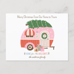 Weihnachtsbaum Rosa Vintage Retro Camper Monogramm Feiertagspostkarte