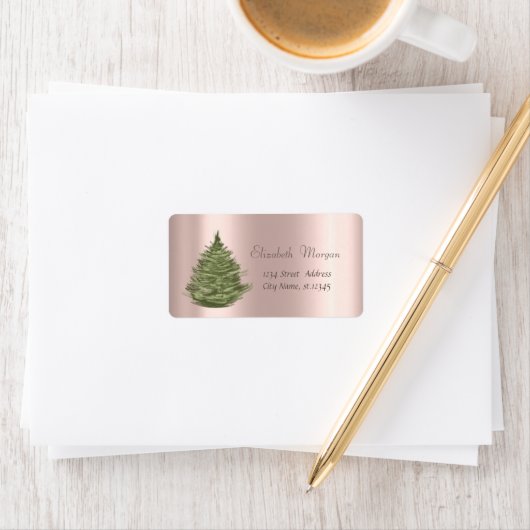 Weihnachtsbaum, Rose Gold Adressaufkleber (Insitu)