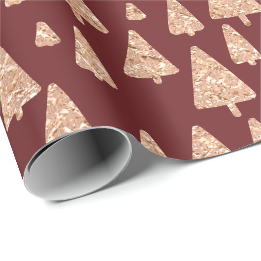 Weihnachtsbaum Rose Gold Glitzer Burgundy Maroon Geschenkpapier (Rolleneckpunkt)