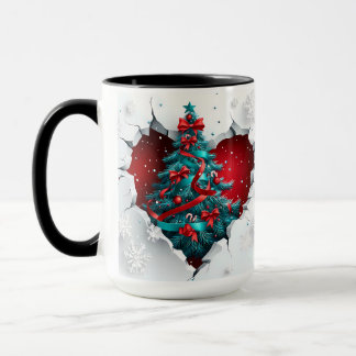 Weihnachtsbaum, rot/Aquamarin - Schwarzer Griff Tasse