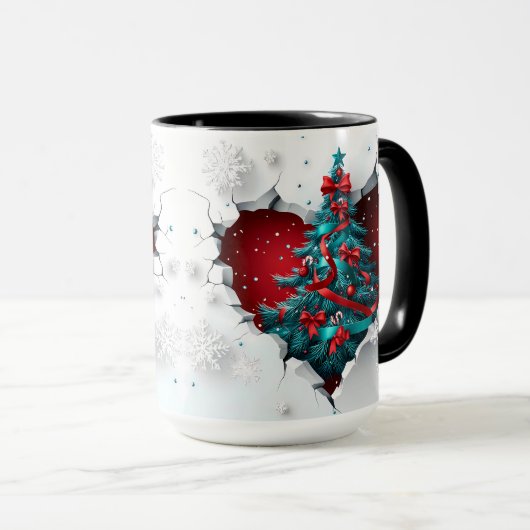 Weihnachtsbaum, rot/Aquamarin - Schwarzer Griff Tasse (VorderseiteRechts)