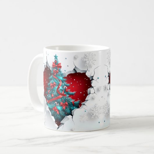 Weihnachtsbaum, rot/Aquamarin - weißer Griff Kaffeetasse (Vorderseite Links)
