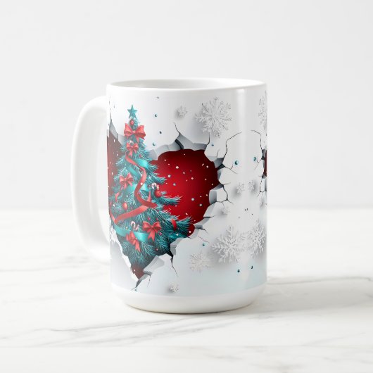 Weihnachtsbaum, rot/Aquamarin - weißer Griff Kaffeetasse (Vorderseite Links)