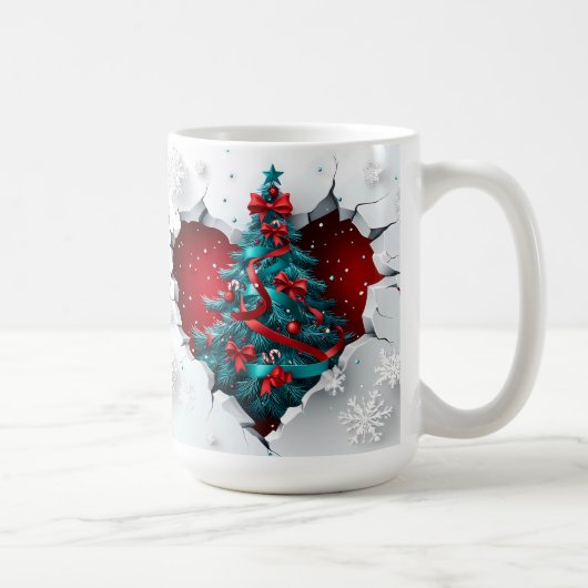 Weihnachtsbaum, rot/Aquamarin - weißer Griff Kaffeetasse (Rechts)