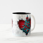 Weihnachtsbaum, rot/Aquamarin - weißer Griff Zweifarbige Tasse (VorderseiteRechts)