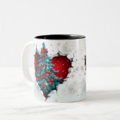 Weihnachtsbaum, rot/Aquamarin - weißer Griff Zweifarbige Tasse (Vorderseite Links)