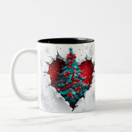 Weihnachtsbaum, rot/Aquamarin - weißer Griff Zweifarbige Tasse