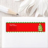 Weihnachtsbaum rot auf grünem Etikett (Insitu)