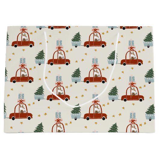 Weihnachtsbaum-Rot-Auto-Illustration Geschenktasch Große Geschenktüte (Vorderseite)