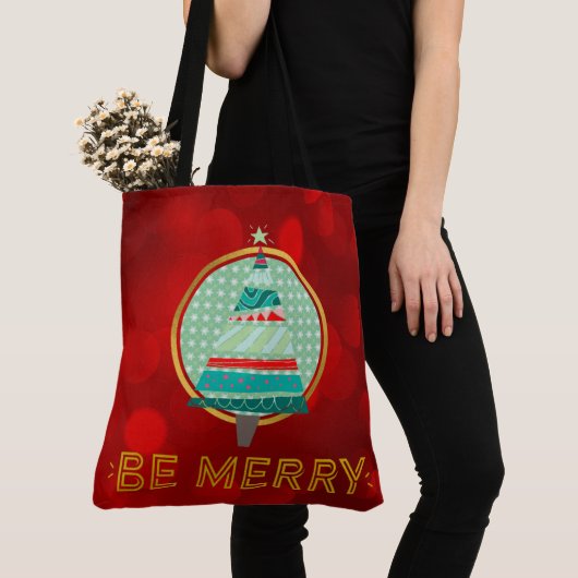 Weihnachtsbaum Rot Funkelnd Sei froh Tote Tasche (Von Nahem)