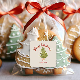 Weihnachtsbaum Rot Grün Traditioneller Rahmen Quadratischer Aufkleber