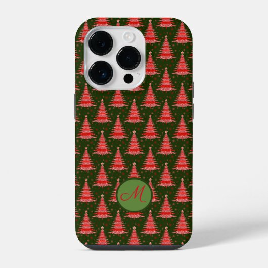 Weihnachtsbaum Rot Grüner Muster mit Monogramm iPhone Hülle (Rückseite)