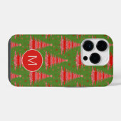 Weihnachtsbaum Rot Grüner Muster-Monogramm iPhone Hülle (Rückseite (Horizontal))