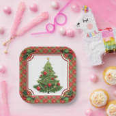 Weihnachtsbaum Rot Kariert mit Holly Pappteller (Party)