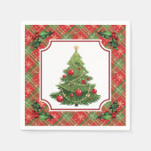 Weihnachtsbaum Rot kariert mit Stechpalme Serviette (Vorderseite)
