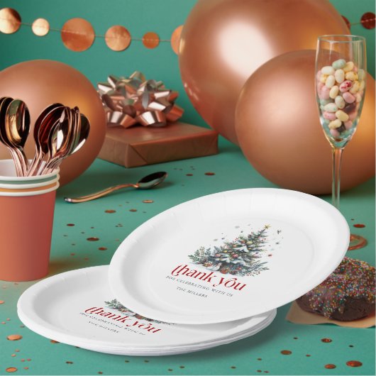Weihnachtsbaum Rot Retro-Typografie Pappteller (Multi)