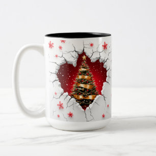 Weihnachtsbaum, Rot und Gold- Schwarzes Interieur Zweifarbige Tasse