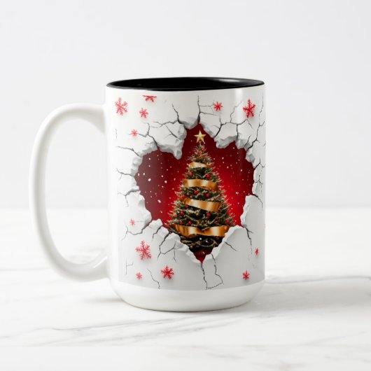 Weihnachtsbaum, Rot und Gold- Schwarzes Interieur Zweifarbige Tasse (Links)