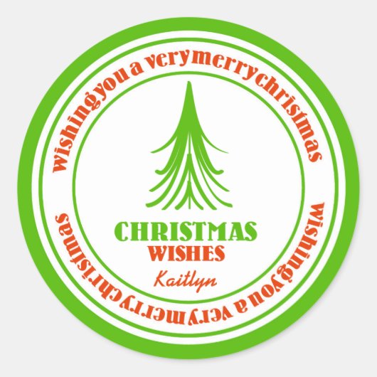 Weihnachtsbaum rot und grün runder aufkleber (Vorderseite)