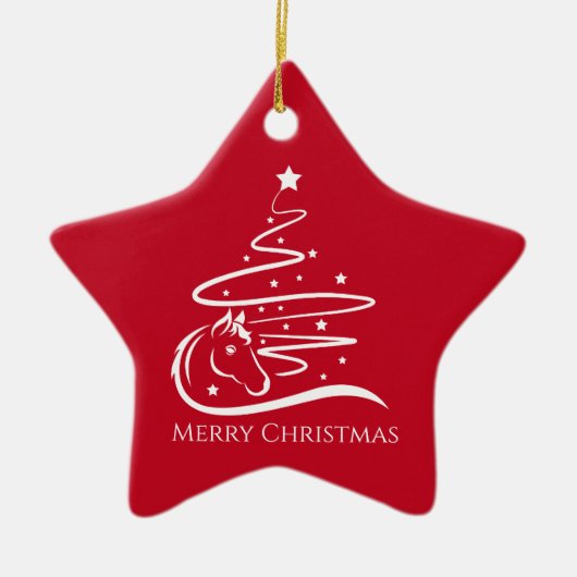 Weihnachtsbaum Rot und Weiß Reittiere Keramik Ornament (Vorne)