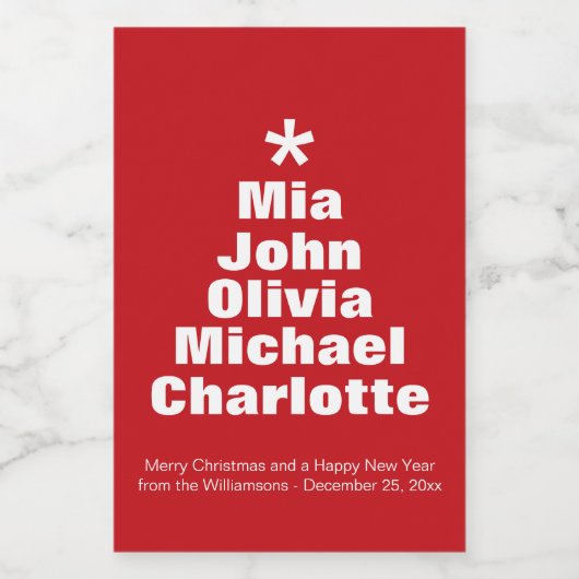 Weihnachtsbaum Rot-weiße Namen Lebensmitteletikett (Einzelnes Label)