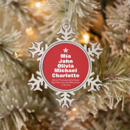 Weihnachtsbaum Rot-weiße Namen Schneeflocken Zinn-Ornament
