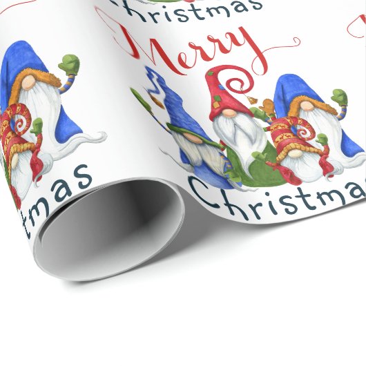 Weihnachtsbaum Rote Gnomes Wasserfarbenurlaub Geschenkpapier (Rolleneckpunkt)